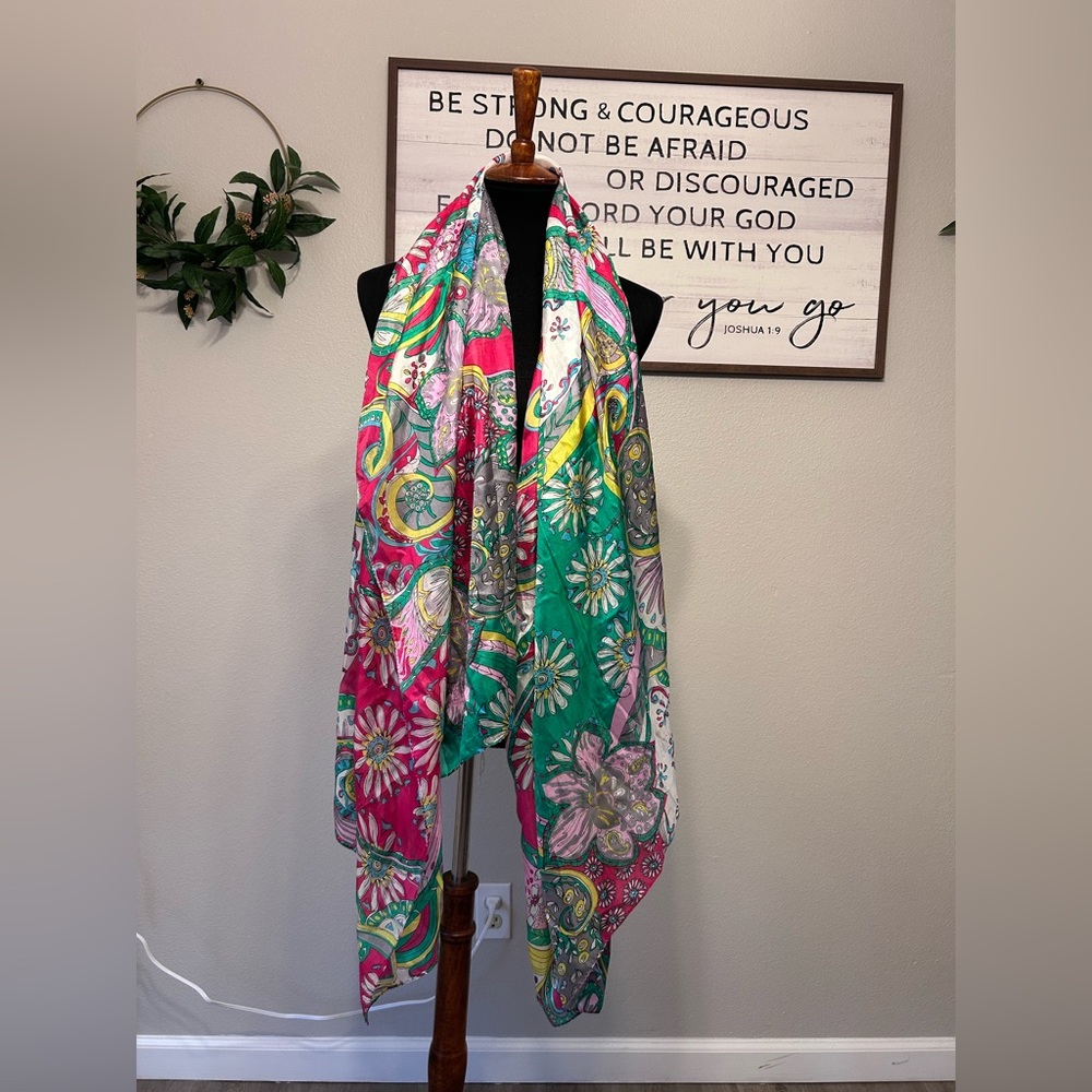 100% silk,  Scarf , long floral scarf